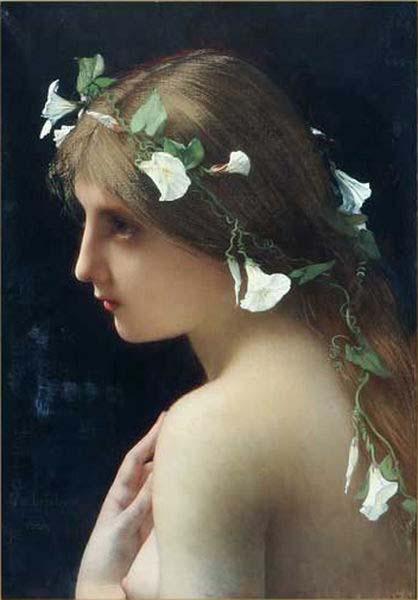 Jules Joseph Lefebvre Nymph with morning glory flowers Germany oil painting art